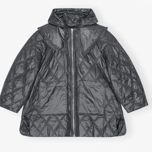Ganni Shiny Quilted Midi Jacket - Gray